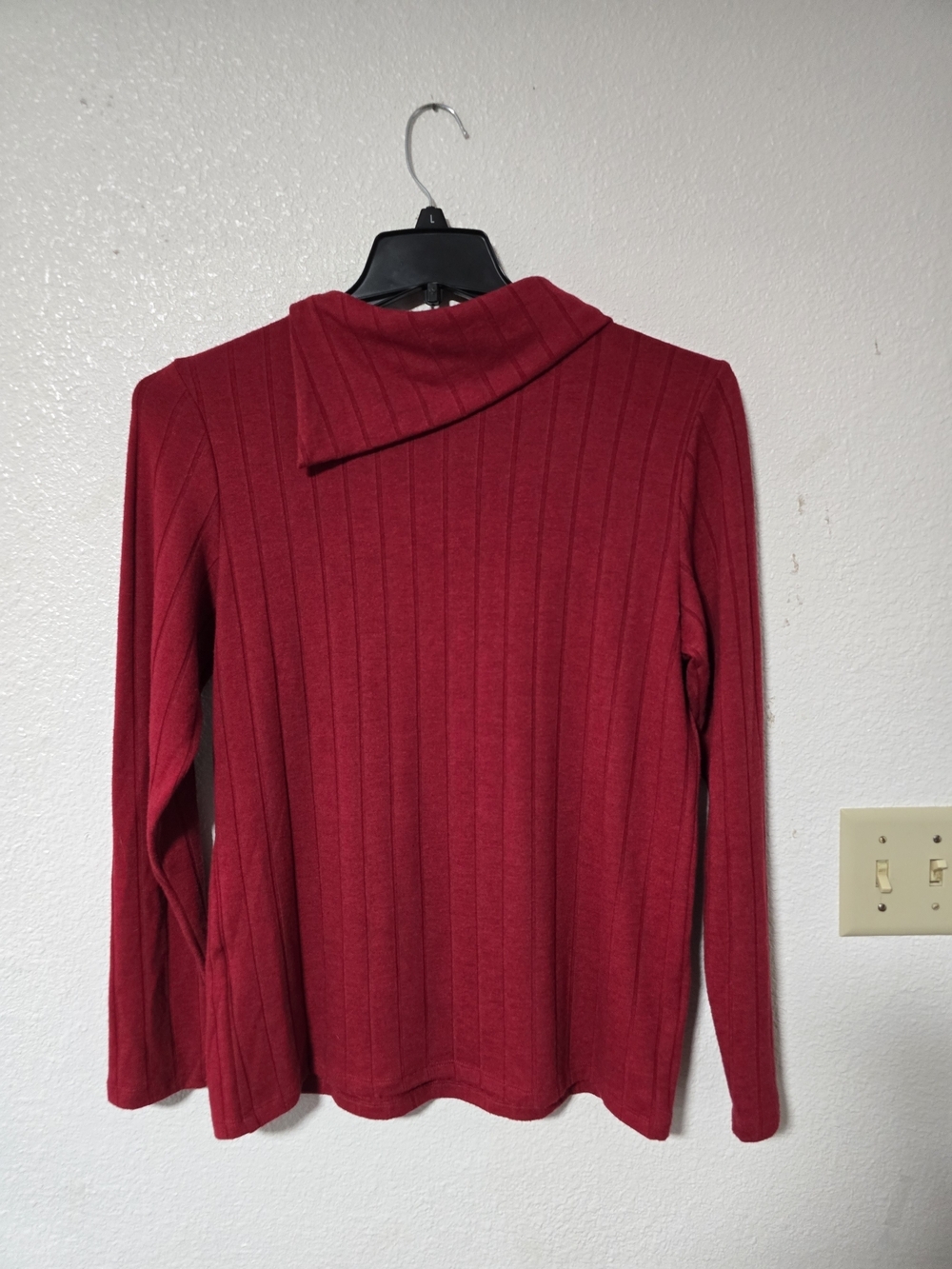 Rafaella Deep Red Ribbed Knit Top with Snap-Neck Detail - Picture 8 of 10